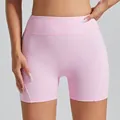 High-waist pink yoga shorts with contrast stitching for gym and fitness - S / Bottoms / Pink