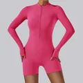 Tuta da yoga rosa a maniche lunghe con cerniera frontale e fori per i pollici - Taglia S / Top E Pantaloni / Frutto del Drago