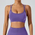 Women's purple multi-strap sports bra and yoga leggings set for fitness and running - S / Tops / Purple
