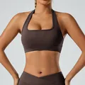 Ensemble soutien-gorge de sport dos nu et short de yoga taille haute marron fitness - S / Hauts / Soutien-gorge dos nu / Brun Foncé
