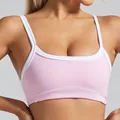 Professional high-impact pink sports bra with white trim for yoga and fitness training - S / Tops / Pink