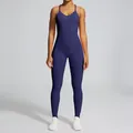 Mono de yoga azul marino sin costuras para mujer body de fitness atlético y ropa deportiva activa - S / Top Y Pantalón / Azul Medianoche