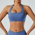 Soutien-gorge de sport de yoga dos nu bleu à effet peau nue pour fitness féminin - S / Hauts / Soutien-gorge dos nu / Bleu Lichen