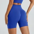 Short de yoga bleu sans couture à taille haute avec effet push-up pour fitness femme - Bleu