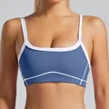 Blue high-impact sports bra featuring white contrast trim for yoga and gym fitness - S / Tops / Night Sky Blue