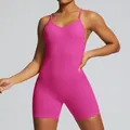 Premium hot pink seamless yoga bodysuit sports romper designed for high elastic fitness - S / Top And Bottom / Fruit