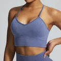 Nahtloser sandgewaschener Sport-BH für Damen in Blau für Fitness und Yoga Training - S / Oberteile / Blau