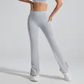 High waisted flared yoga pants with side slits in light gray for fitness and dance - Heather Grey