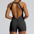 Tuta da yoga nera senza schienale ad alta elasticità per fitness e allenamento in palestra - Taglia S / Top E Pantaloni / Nero premium