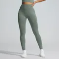 Premium High-Waist Yoga-Leggings mit nahtlosem Acid-Wash-Design in Salbeigrün für Fitness - L / Unterteile / Grün