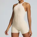 Body da yoga beige monopezzo ad alta elasticità con scollo all'americana per fitness e corsa - Taglia S / Top E Pantaloni / Albicocca Avena