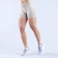 High-waisted seamless beige yoga shorts featuring a scrunch butt lifting workout design - XS / Bottoms / Feather Rice