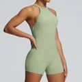 Pagliaccetto da yoga monopezzo verde con scollo all'americana ad alta elasticità - Verde Pisello Scuro