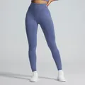 Hoch taillierte, nahtlose Sport-Leggings für Damen in Blau mit Acid-Wash-Effekt - S / Unterteile / Blau