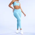 Set yoga celeste con reggiseno sportivo monospalla e leggings senza cuciture a vita alta - XS / Top E Pantaloni / Blu Chiaro