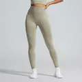 Nahtloses Yoga-Set mit hoher Taille in sandgewaschenem Olivgrün für Fitness und Training - S / Unterteile / Creme
