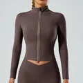 Veste de yoga marron foncé à manches longues et fermeture éclair pour femmes sport - XL / Hauts / Veste à manches longues / Brun Foncé