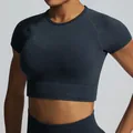 Nahtloses sandgewaschenes Sport-Yoga-Set in dunklem Anthrazit für Damen Fitnessbekleidung - S / Oberteile / Schwarz