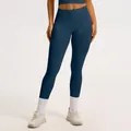 High-waisted navy blue yoga leggings with ribbed waistband for fitness gym - S / Bottoms / Blue