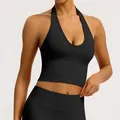 Professioneller schwarzer nahtloser Halterneck-Yoga-Sport-BH mit atmungsaktivem Design - S / Oberteile / Schwarz