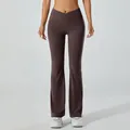 Pantalon de yoga évasé à taille croisée pour femme en marron chocolat fitness - M / Bas / Pantalon évasé / Brun Foncé