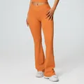 Vibrant orange high-waisted flared yoga pants for women's fitness and active sports - S / Bottoms / Bright Orange