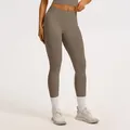 Women's high-waist tummy control yoga leggings in taupe featuring a ribbed waistband for fitness - S / Bottoms / Khaki