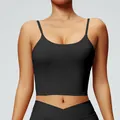 Black spaghetti strap yoga sports bra with tight fit for gym and running workout - Black