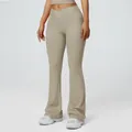 High-waist crossover yoga flare leggings in khaki, perfect for fitness and running - S / Bottoms / Khaki