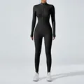 Mono de yoga negro de manga larga con cremallera para entrenamientos de fitness - S / Top Y Pantalón / Negro