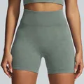 Hochwertige, nahtlose Yoga-Shorts mit hoher Taille in Graugrün für Fitness und Training - M / Unterteile / Grün