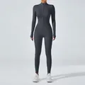 Mono deportivo de manga larga gris oscuro con cremallera para yoga y gimnasio - XL / Top Y Pantalón / Gris Volcánico