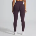 Premium deep purple high-waisted seamless peach butt lifting yoga leggings for women - S / Bottoms / Burgundy
