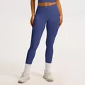 Leggings yoga professionali blu a vita alta da donna con fascia a costine modellante - Viola Marmorizzato