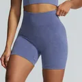 Premium nahtlose sandgewaschene High-Waist-Yoga-Shorts in Staubblau für Damen Fitness - S / Unterteile / Blau