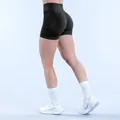 Detailed side-back view of black seamless high-waisted push-up gym shorts for yoga - L / Bottoms / Black