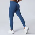 Blue seamless high-waist fitness leggings with peach lift effect for yoga workout - XS / Bottoms / Blue Gray