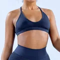 Close-up of dark grey seamless sports bra with jacquard texture and high elasticity - S / Tops / Dark Blue