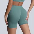 High-waisted seamless yoga shorts with scrunch butt lifting effect in teal green color - XS / Bottoms / Pale Green