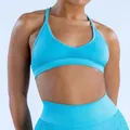 Detail of blue seamless jacquard sports bra with high-stretch fabric for yoga workouts - S / Tops / Sky Blue