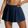 Navy blue pleated tennis skirt with high-waist design for sports fitness - S / Bottoms / Navy Blue