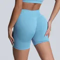 Seamless high-waisted yoga shorts with tummy control and scrunch butt in light blue - Light Blue