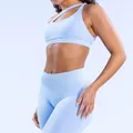 Completo yoga senza cuciture celeste con reggiseno monospalla e leggings a vita alta - XS / Top E Pantaloni / Blu Chiaro