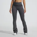 Women's grey seamless sand-washed yoga flare pants with a high-waisted fold-over waistband - S / Bottoms / Sand Wash Gray