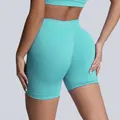 Turquoise high-waisted seamless yoga shorts for women featuring a butt-lifting design - Mint Green