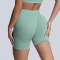 Professional seamless matte high-waisted yoga shorts in sage green for fitness and running - Palm Green