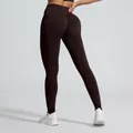 Dark brown seamless high waist yoga leggings featuring butt-lifting jacquard textured detail - XS / Bottoms / Coffee