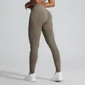 High-waist seamless yoga leggings with scrunch butt and jacquard pattern in khaki. - XS / Bottoms / Khaki Brown