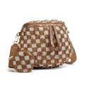 Premium brown and white checkered crossbody bum bag with a matching mini round coin pouch - Tan Denim Style