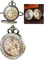 Orologio da taschino meccanico antico con coperchio cavo inciso a doppia apertura in bronzo - Stile Semiautomatico Cavo a Doppia Apertura / Bronzo Antico